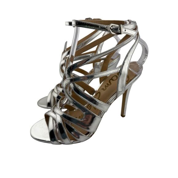 Sam Edelman Aviana Strappy Sandals Silver‎ Straps Stiletto Heel sz 7 NEW formal - Picture 5 of 11
